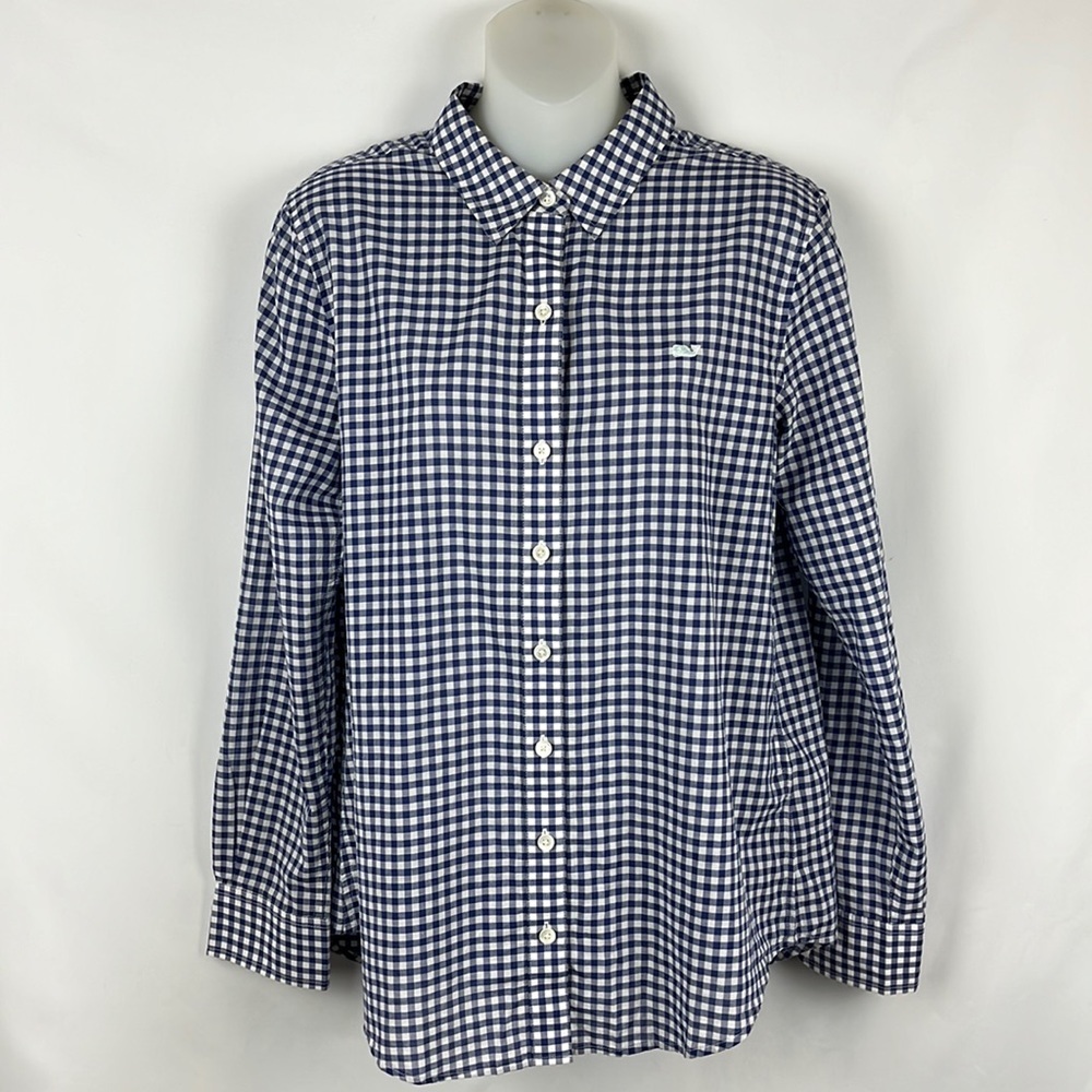 Vineyard Vines Button Down Blue/White Plaid‎ Long Sleeve Relaxed Shirt Size 6